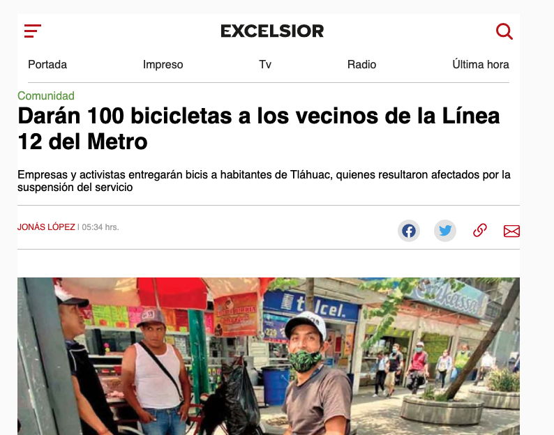 100 bicis para Tlahuac en Excelsior